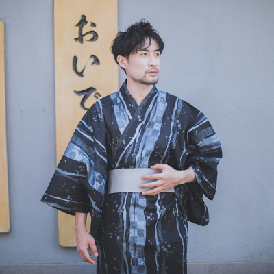 Traditional Japan Kimono Yukata Men's Dressing Gown Male Lounge Robes with Belt Summer Pajamas ► Photo 1/5