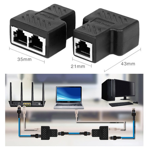 Elisona 1 to 2 Way  LAN Ethernet Network Cable Splitter Adapter RJ45 Female Splitter Socket Connector Adapter For Laptop ► Photo 1/6