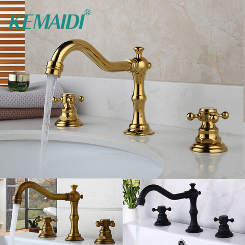 KEMAIDI Bathtub Faucet 3pcs Basin Faucets Antique Brass /Chrome /Black Mixer Taps Bathroom Shower Set W/ Hand shower ► Photo 1/6