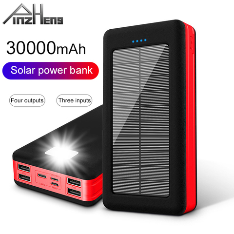 PINZHENG 30000mAh Solar Power Bank For Xiaomi Mi Lighting Type C Portable Charging External Battery Powerbank 4 USB Powerbank ► Photo 1/6