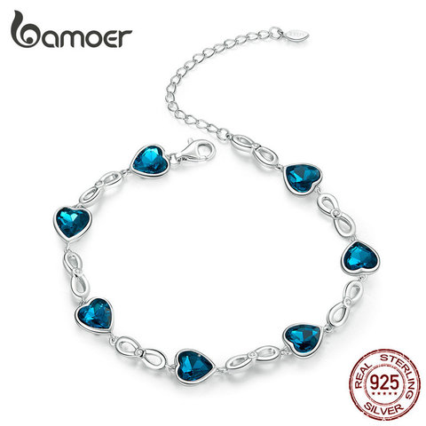 bamoer Sterling Silver 925 Chain Bracelet for Women Wedding Engagement Statement Jewelry Blue Heart Luxury Jewelry SCB163 ► Photo 1/6