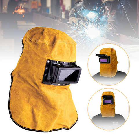 Leather Welding Helmet Mask Solar Auto-Darkening Filter Lens Breathable Automatic Light Welder Security Protection Hood Helmet ► Photo 1/6