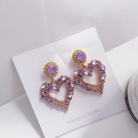 2022 New Korean Luxury Exquisite Purple Big Heart Clip on Earrings No Hole Temperament Elegant Rhinestone Love Heart Earrings ► Photo 1/5