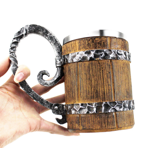 Wood Imitation Barrel Stainless Steel Beer Mugs Viking Style Wooden Beer Cup Tankard Drinkware As Christmas Gift ► Photo 1/6