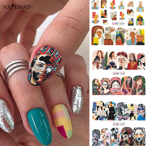 12pcs Nail Portrait Sticker Decals Pop Art Abstract Women Nail Decals Illustration Transfer Slider Decorations ► Photo 1/6