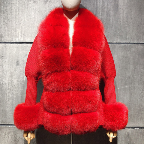 YOLOAagin winter autumn women real fox fur jacket ladies natural fox fur sweater cardigan knitted coat ► Photo 1/6