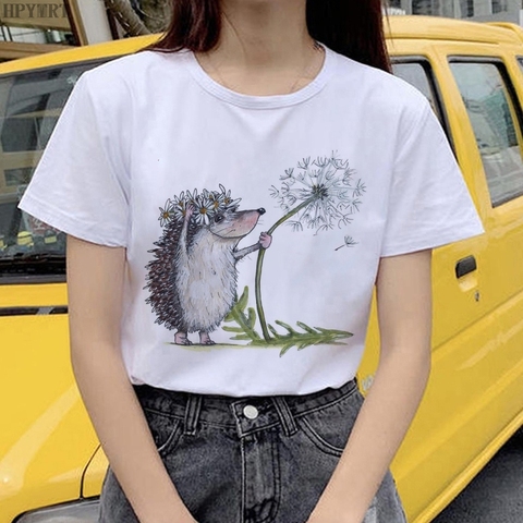 Leisure Women's T-shirt Hedgehog and Dandelion Fashion Printing T shirt Summer Harajuku Short Sleeve Tops Female Tshirt clothing ► Photo 1/6