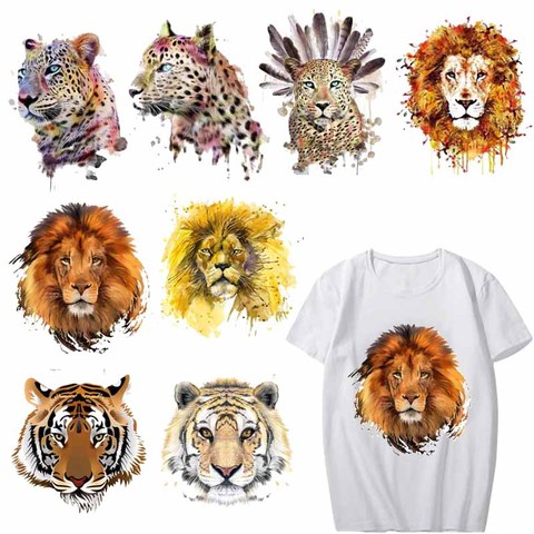 Iron on Tiger Lion Leopard Patches for Clothing DIY T-shirt Applique Heat Transfers Vinyl Stickers for Clothes Thermal Press H ► Photo 1/6