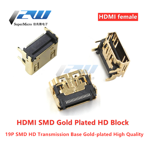 10 pcs 19PIN 19P HDMI female connector right angle smt smd 90 degree gold plated hd 19 PIN ► Photo 1/3