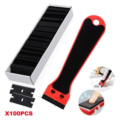 FOSHIO Carbon Fiber Car Wrap Sticker Remover Razor Scraper Cleaning Tool+100pcs Blade Window Glass Kitchen Oven Clean Squeegee ► Photo 1/6