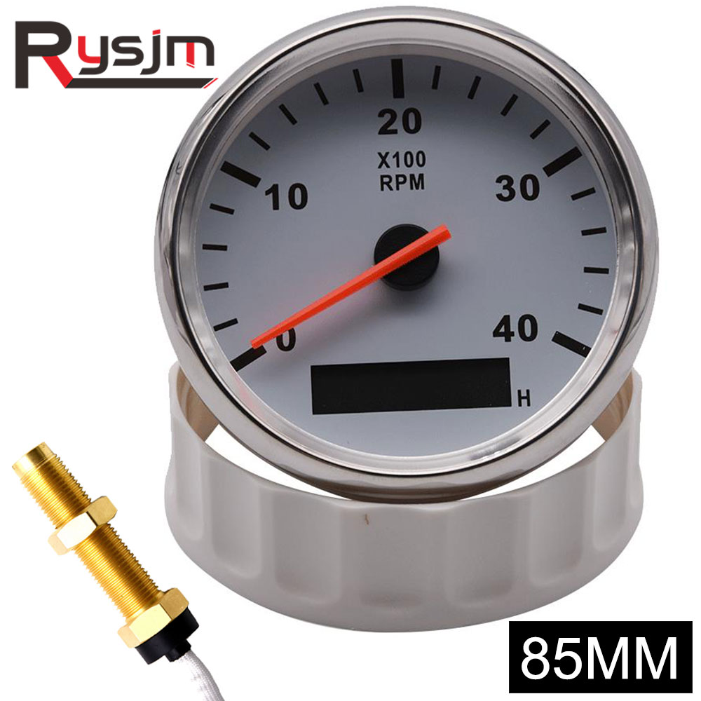 KUS Tachometer RPM Gauge REV Counter with Hour Meter 6000RPM 85mm 12V/24V with Backlight