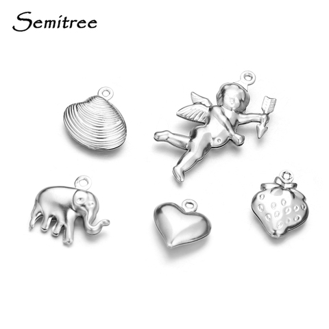 Semitree 10pcs Stainless Steel Hollow Shell Heart Elephant Angel Charms Bracelets Necklace Making DIY Jewelry Making Supplies ► Photo 1/6