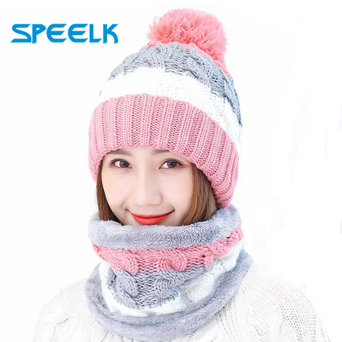 New Winter Women's Velvet Wool Hats Twist color matching Beanies Skullies Hat Female Riding Bib Knitted Hats Sets Wholesale ► Photo 1/6