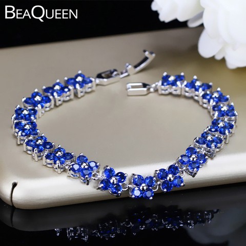 BeaQueen Summer Four Leaf Clover Flower Fashion Jewelry Dark Blue Cubic Zirconia Stone Cute Tennis Bracelets for Women B069 ► Photo 1/6