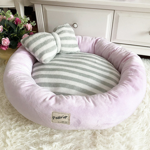 Luxury Kennels Bow Tie Pillow Round Dog Bed Mats Cat Puppy Warm Winter Pet Nest Sofa Cushion Doggy Cat Bedding Double-sided Use ► Photo 1/6