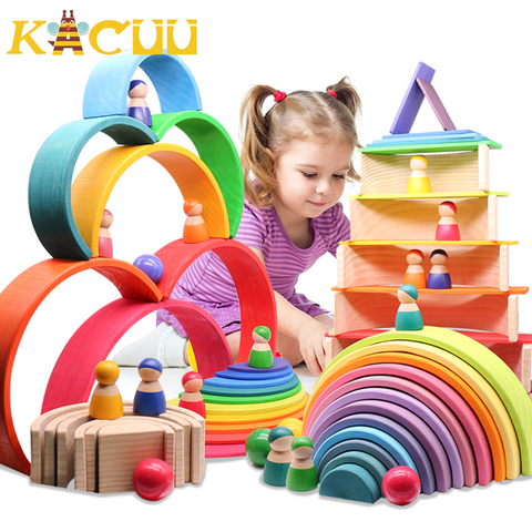Montessori Wooden Building Blocks Childhood Learning Toy Early Children Baby Rainbow Wooden Blocks Educational Building Toy Gift ► Photo 1/6