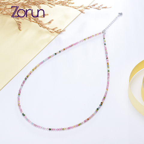 Zorun Natural Stone Tourmaline/Spinel/Fluorite Necklace Jewelry 2MM  with 925 Sterling Silver Accessories for Women New Design ► Photo 1/6