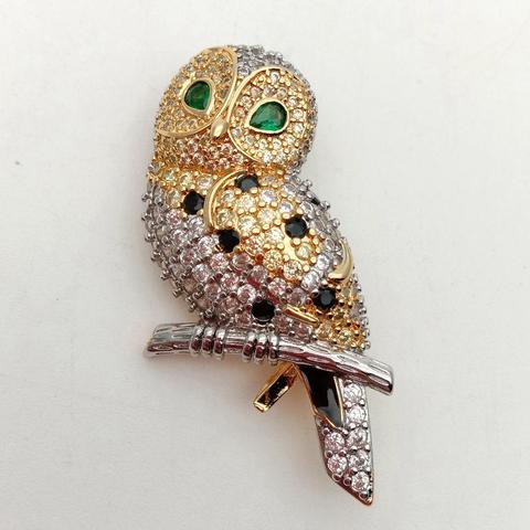 Owl Cubic Zirconia pave Gold color Plated Brooch Pin - Bird CZ Brooch  Animal Jewelry for woman sweater clothing accessories ► Photo 1/6