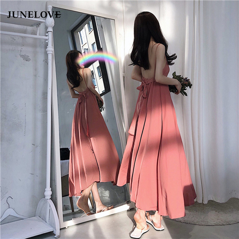 Women Summer Dress Sexy Spaghetti Strap Backless Back Belt Long Dress Retro Temperament Strapless Chiffon Dress Female Vestidos ► Photo 1/6