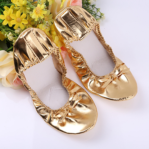 USHINE EU27-41 golden leather yoga slippers teacher gym indoor exercise belly ballet dance shoes children kids girls woman ► Photo 1/6