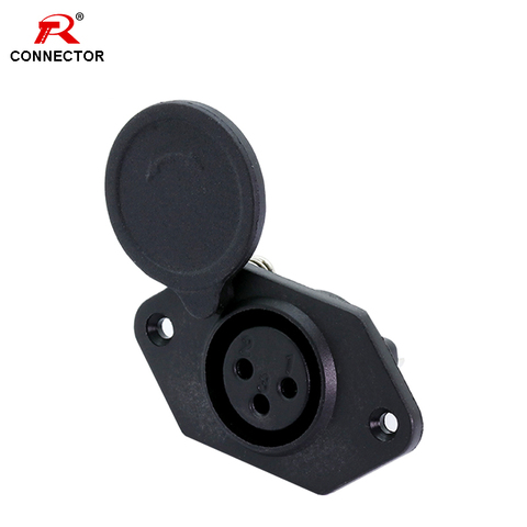 1pc 3pins XLR female socket connector, panel mount, for Audio/Video Microphone/MIC, black color ► Photo 1/6