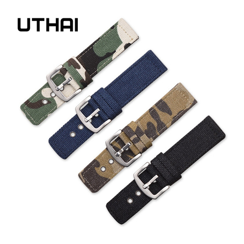 UTHAI P33 Canvas Nylon Strap 18mm20mm22mm24mm Watch Strap Black Camo Watch Band Watch Parts ► Photo 1/6