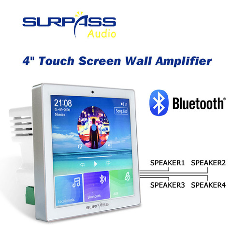 Smart Home Audio 4 Channel Wireless Bluetooth In Wall Amplifier Touch Screen,Flush-mounted Radio,USB Amplifier,Power 4 Speakers ► Photo 1/6