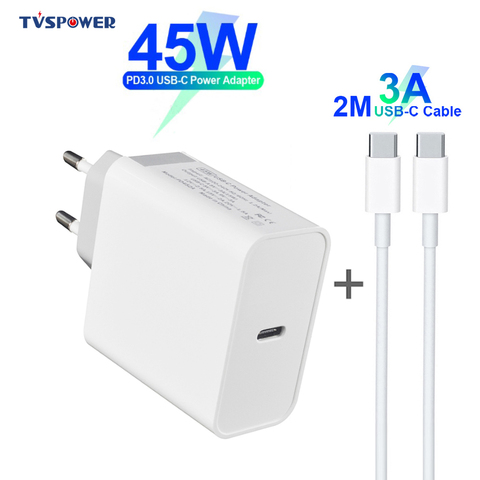PD3.0 45W 15V 3A USB C Charger for MacBook Pro DELL XPS 12/13/ Samsung Note 8 S9 Google Pixel XL iPhone X iPad Pro(C-C cable 2M) ► Photo 1/6