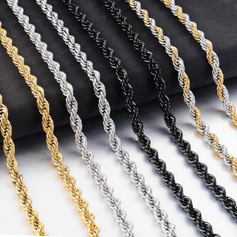 Width 2/4/6mm Stainless Steel Gold Rope Chain Necklace Statement