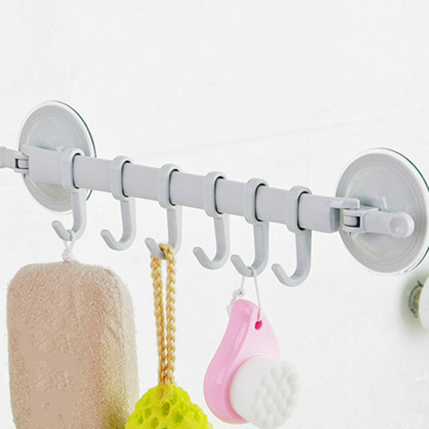 Kitchen Bathroom Non-trace Strong Sucker Rack Hook with 6 Hooks for Towel Spoon ► Photo 1/6
