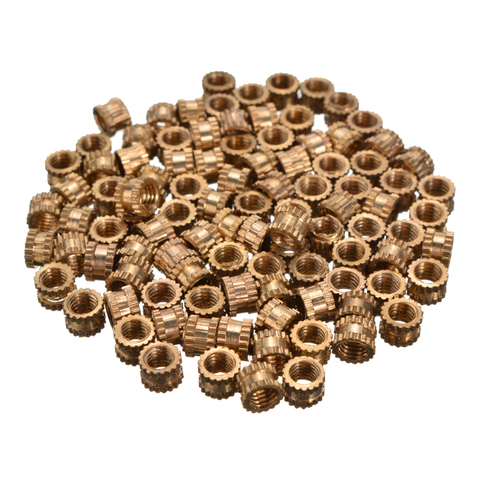 100Pcs M3 Threaded Round Metal Knurl Thread Insert Nuts 3mm Height 4.2mm Diameter Brass Tone ► Photo 1/6