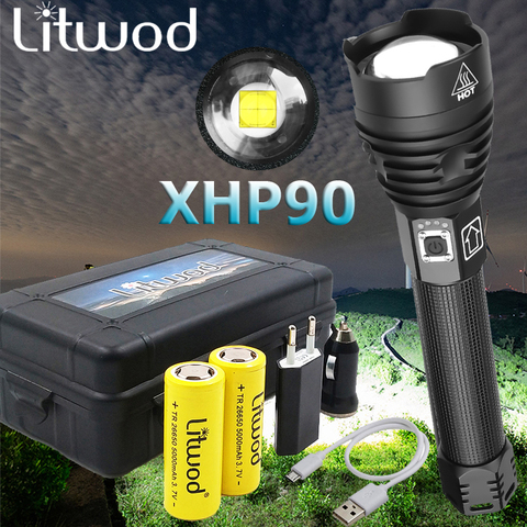 Litwod led flashlight XHP90 Flashlight power 26650 18650 battery powerful Tactical Flash light torch for outdoor hunting light ► Photo 1/6