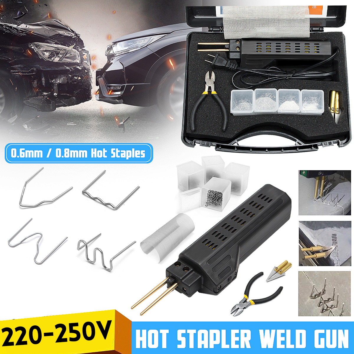 220V Hot Stapler Kit Welder Welding 600pcs Staples For Auto Bumper Body Repair 