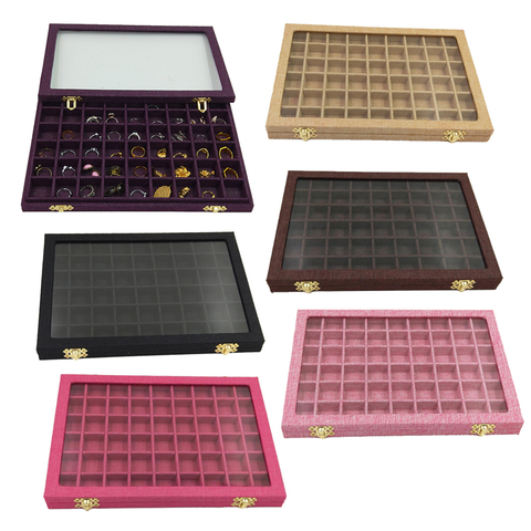 Line Box 54 Grids Clear Glass Lid Rings Holder Showcase Storage Organizer 31x22x2.8cm ► Photo 1/6