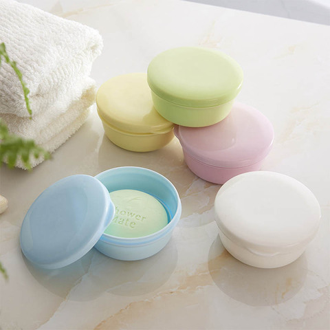 Color Soap Dish Box Case Holder Container Wash Shower Home Bathroom Sealed Soap Case Round Travel Supplies Portable ► Photo 1/6