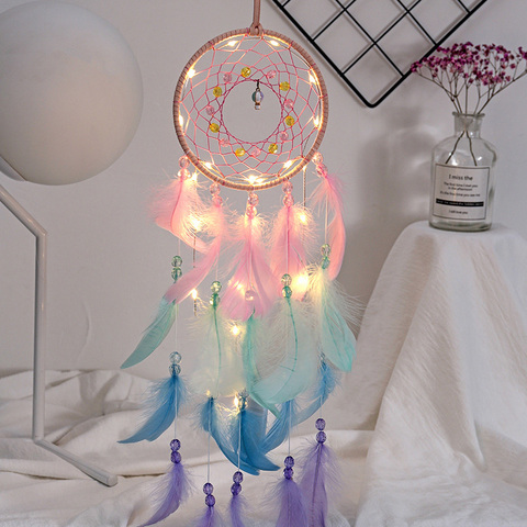 Colorful True feather dream catcher lights up Creative dreamcatcher girls practical special birthday gifts home decoration ► Photo 1/6
