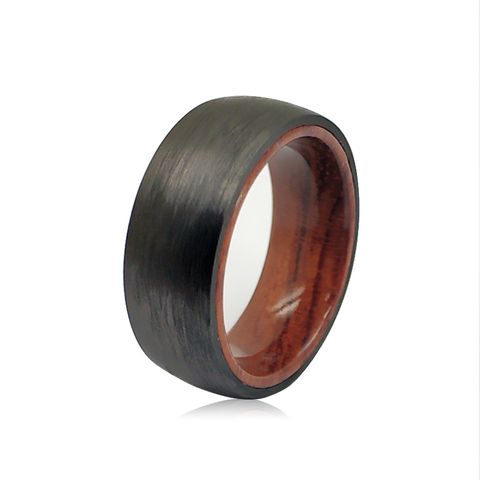 Men's 8mm Domed Pure Carbon Fiber Rings Solid Hawaiian KOA Wood Sleeve Wedding Band Comfort Fit ► Photo 1/4