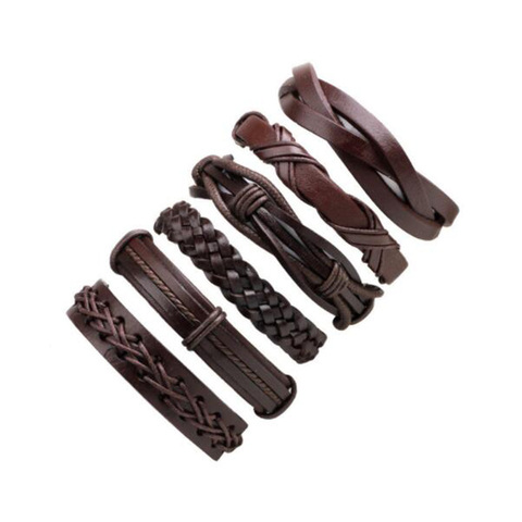 Wholesale 3-6pcs/lot Handmade ethnic tribal genuine wrap charming male pulsera black braided leather bracelets bangles ► Photo 1/6