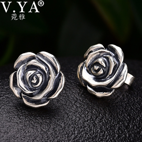 Vintage Style 925 Sterling Silver Rose Flower Stud Earring Fashion Boucle D'oreille Women Fine Jewelry ► Photo 1/6