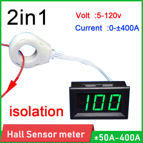 DC 5-120V ± 50A 100A 200A 400A Battery Monitor LED Digital Isolated Voltmeter Ammeter Current Voltage Hall Sensor 12V 24V 36V ► Photo 1/4