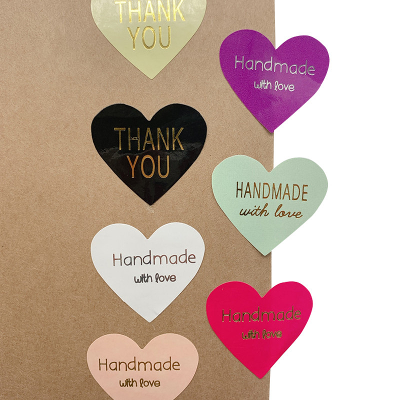 100pcs/lot "Thank You" Sticker Vintage Heart Round Kraft Paper Seal For Handmade 