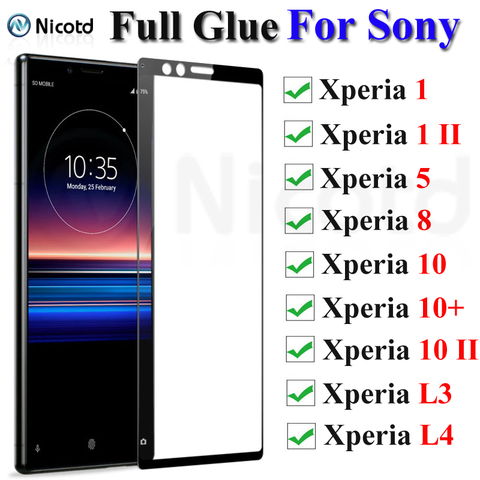 3-1PCS Full Glue Tempered Glass For Sony Xperia L4 L3 Screen Protector For Xperia 1 5 8 10 Protective Film For Xperia 1 II 10 II ► Photo 1/6