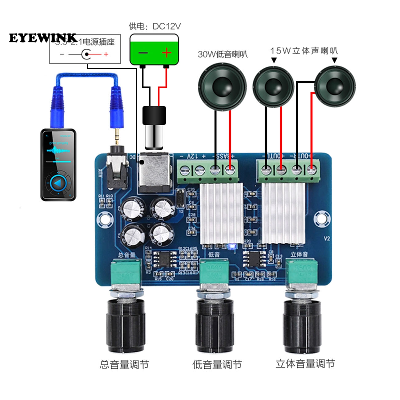 15W*2 Audio Amplifier Board TDA7297  With MP3 WMA Decoder DC12V Remote Control 
