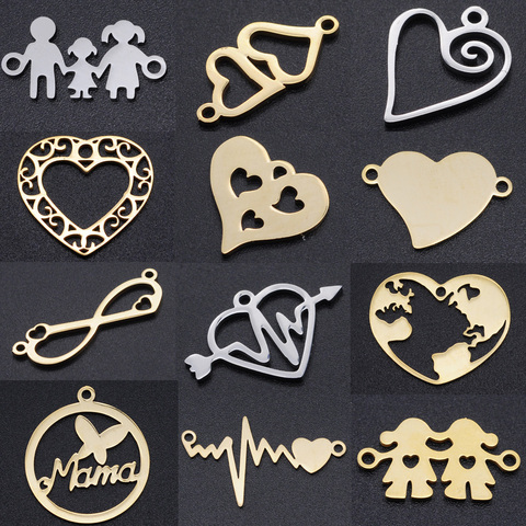 5pcs/lot Heart DIY Charms Wholesale 100% Stainless Steel Hearts Connectors Charm Family Jewelry Pendant ► Photo 1/6