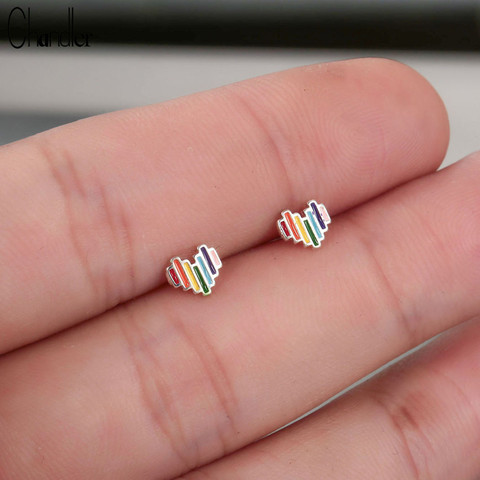 Chandler 2022 Rainbow Color Love Earring cute personality Multi-color Heart Enamel Stud Earrings For Girls Mini Small Bronics ► Photo 1/5