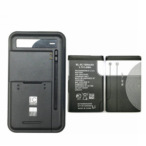 1PCS Universal battery Charger + 2PCS 1500mAH BL-5C BL5C BL 5C Battery For Nokia 1112 1208 1600 2610 2600 n70 n71 ► Photo 1/6