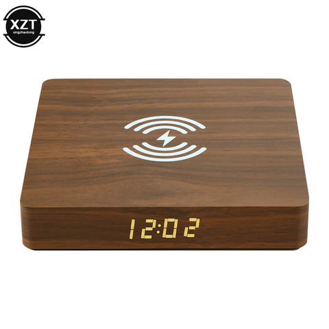 Wood Grain Wireless Charger Fast Charging Pad with Clock for iPhone 11 8 Plus XR Samsung S10 S9 Huawei Xiaomi 10w Phone Charger ► Photo 1/6