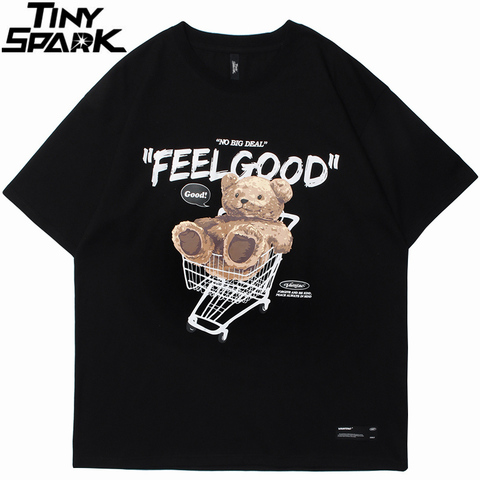 Hip Hop Streetwear Harajuku T Shirt 2022 Men Bear Letter Shopping Cart Print Tshirt Cotton Casual Summer Short Sleeve T-Shirt ► Photo 1/1