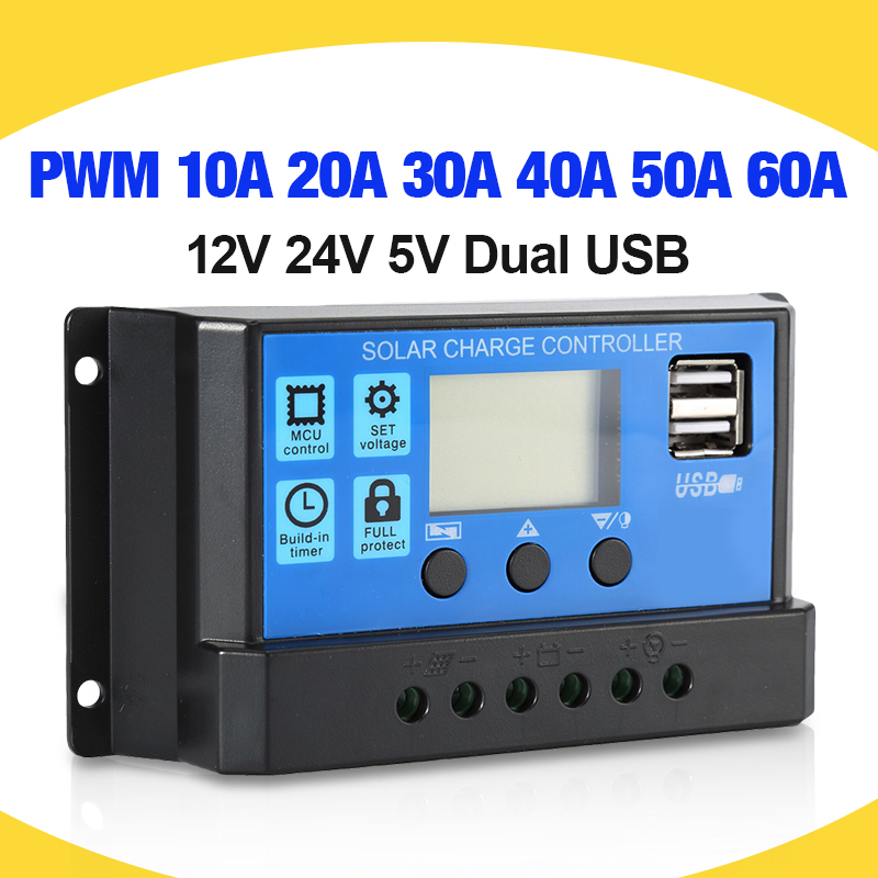 60A 50A 40A 30A 20A 10A 12V 24V PWM Solar cell panel battery Charge Controller 