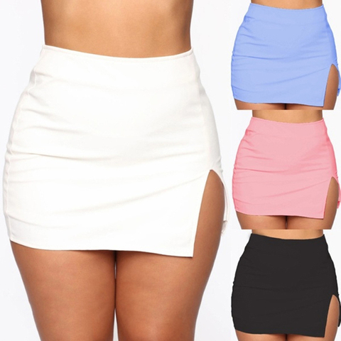 Women Mini Shirt Summer Sexy Slim Plus Size Solid Color Female Splited High Waist Pencil Skirt Club Fashion ► Photo 1/6